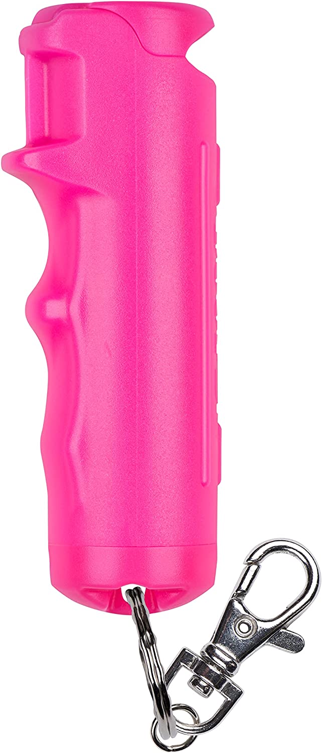 Gel de pimienta SABRE con tapa abatible, spray OC de máxima resistencia, clip a presión para un fácil transporte y acceso rápido, empuñadura para los dedos para una puntería más precisa y rápida, 25 ráfagas, tinte de marcado UV, seguridad fácil de usar