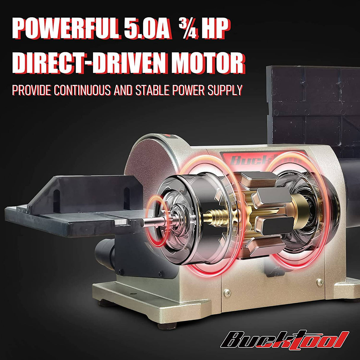 Lijadora de disco de correa BUCKTOOL de 4 x 36 pulgadas y lijadora de disco de 6 pulgadas con motor de accionamiento directo de 3/4HP y base Al portátil, modelo actualizado BD4603 - DIGVICE MX