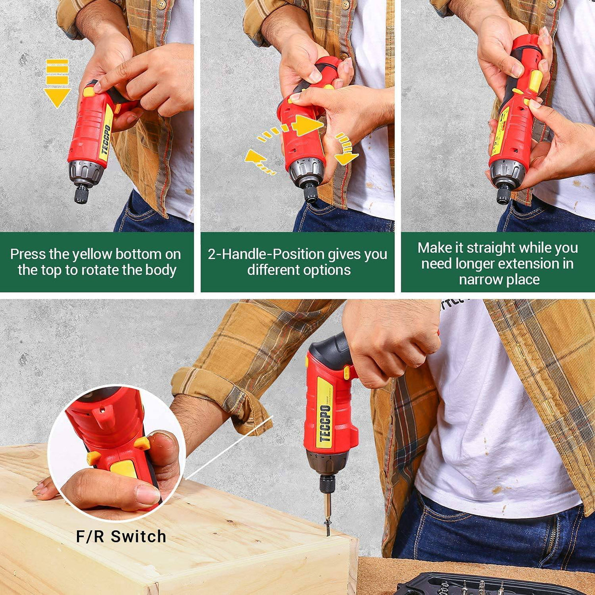 Destornillador inalámbrico, destornillador eléctrico de 6 Nm, 4 V 2000 mAh, con 45 accesorios, 9 + 1 engranajes de par, mango ajustable de 2 posiciones con LED, USB recargable - DIGVICE MX