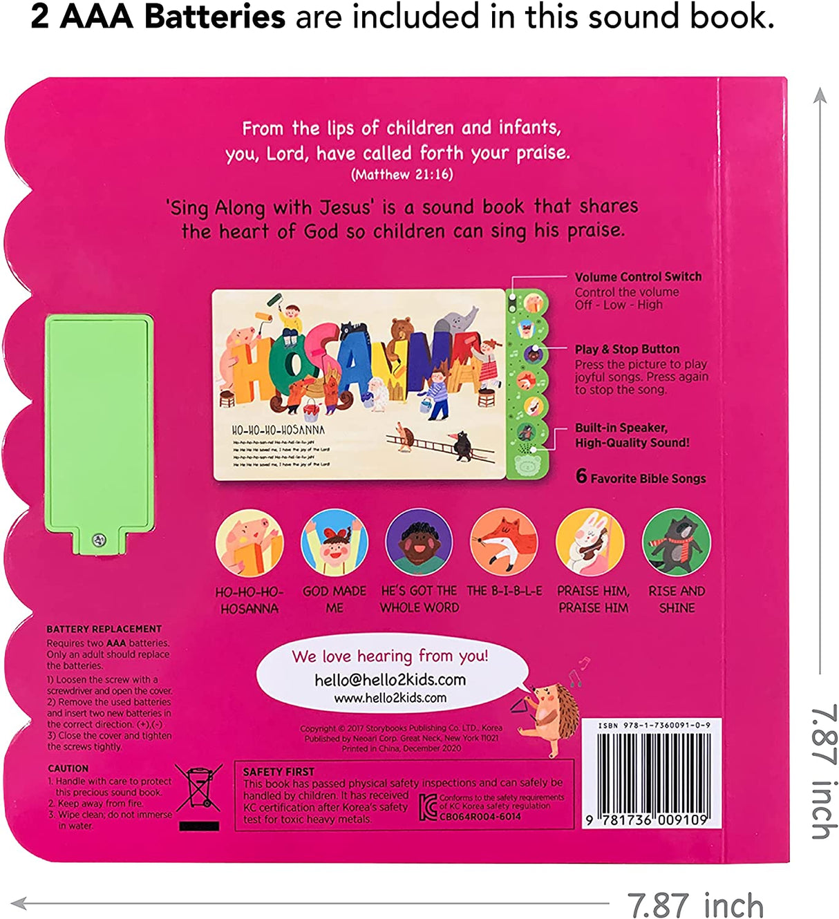 Hello 2 Kids Sing Along with Jesus - Early Bird Christian Sound Book Juguete musical - 6 canciones bíblicas e ilustraciones - 1736009109