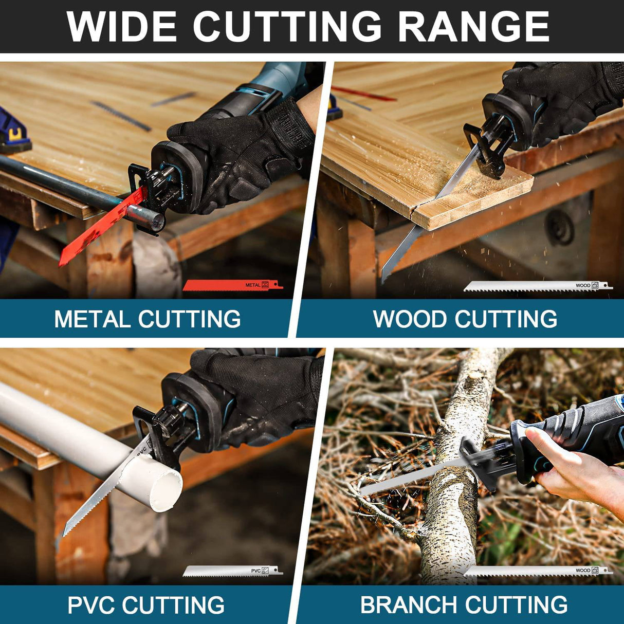 WESCO Sierra de sable inalámbrica de 20 V con 1 batería de 4,0 Ah, 6 hojas de sierra, velocidad variable 3000 SPM, longitud de carrera de 3/4", cambio de hoja sin herramientas - DIGVICE MX