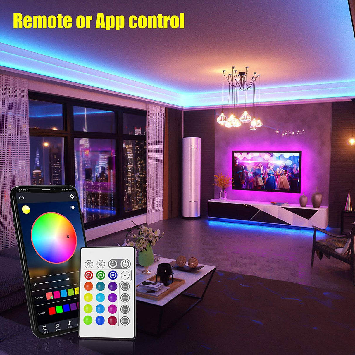 MAYLIT Tira de luces LED, controlador de aplicaciones Bluetooth de 32.8 pies, tira de luces LED RGB, 5050 LED, sincronización de música, cambio de color, kit de luces LED con mando a distancia y fuente de alimentación de 12 V - DIGVICE MX