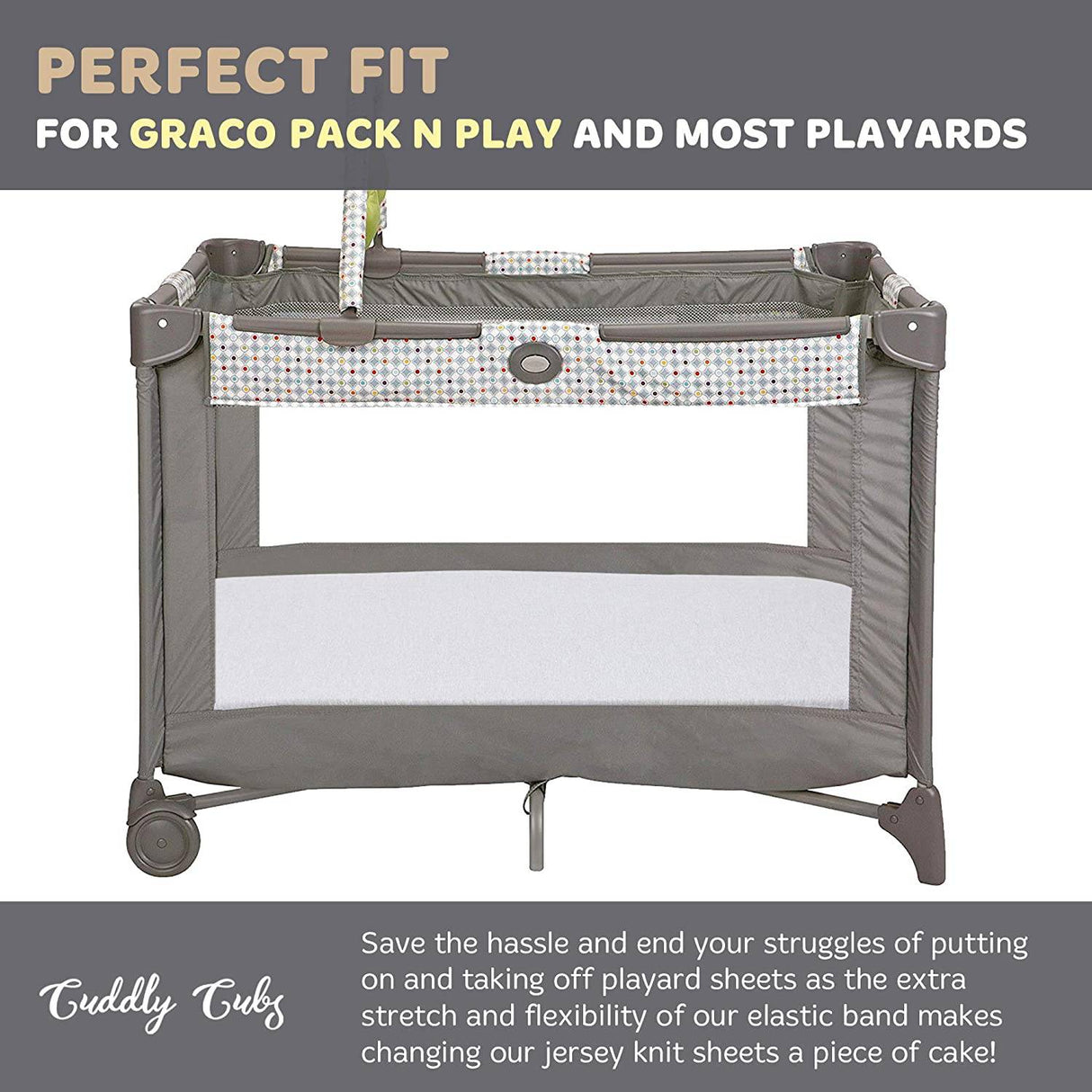 Cuddly Cubs - Paquete de sábanas ajustables y juego compatibles con Graco Pack n Play y otros colchones Playard de 27 x 39 pulgadas, gris jaspeado, paquete de 2 - DIGVICE MX