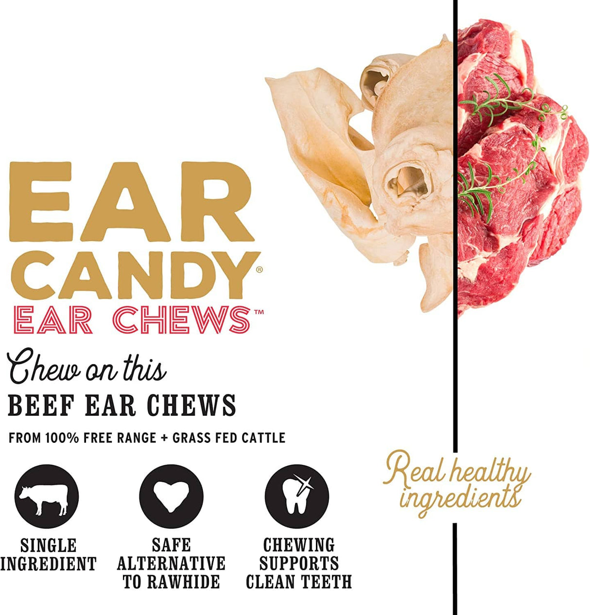 "I and love and you" Ear Candy Cow Ear Strips - Masticables para perros sin granos, 100% golosinas para orejas de ternera para perros grandes y pequeños, Free Range & Grass Fed Beef, 2.5 onzas - DIGVICE MX