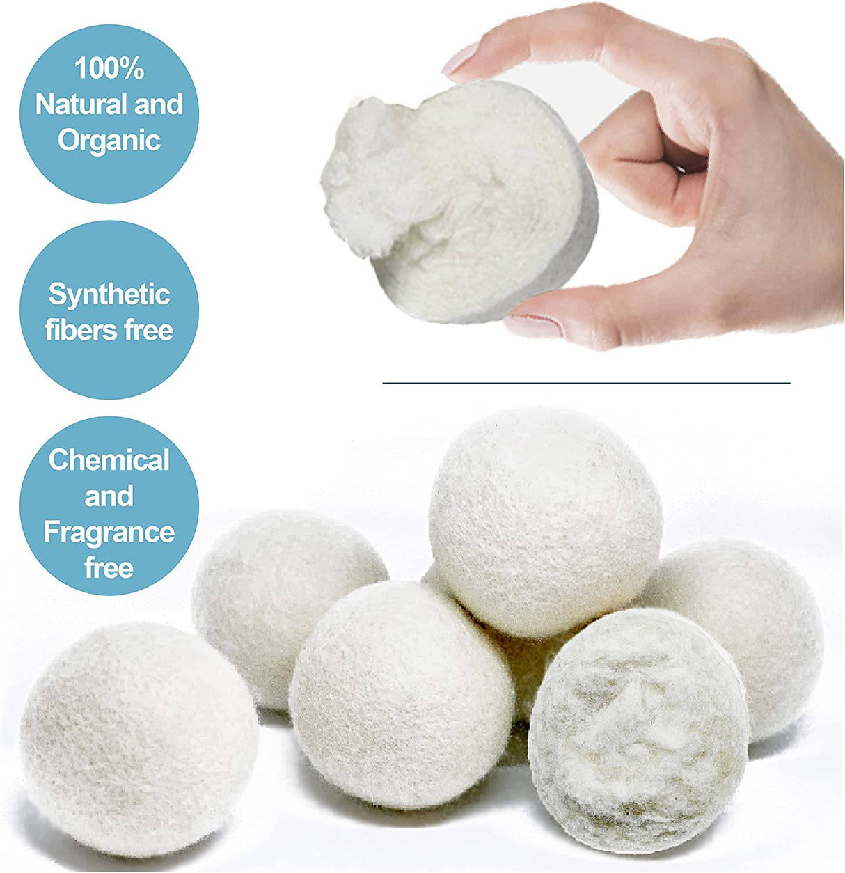 Nilu Bolas de lana para secadora, paquete de 6, tamaño XL, reutilizables, 100 % orgánicas de lana de cordero de Nueva Zelanda de primera calidad, suavizante de tela natural para la colada, reduce las arrugas y antiestático, hipoalergénico, sin químicos - DIGVICE MX