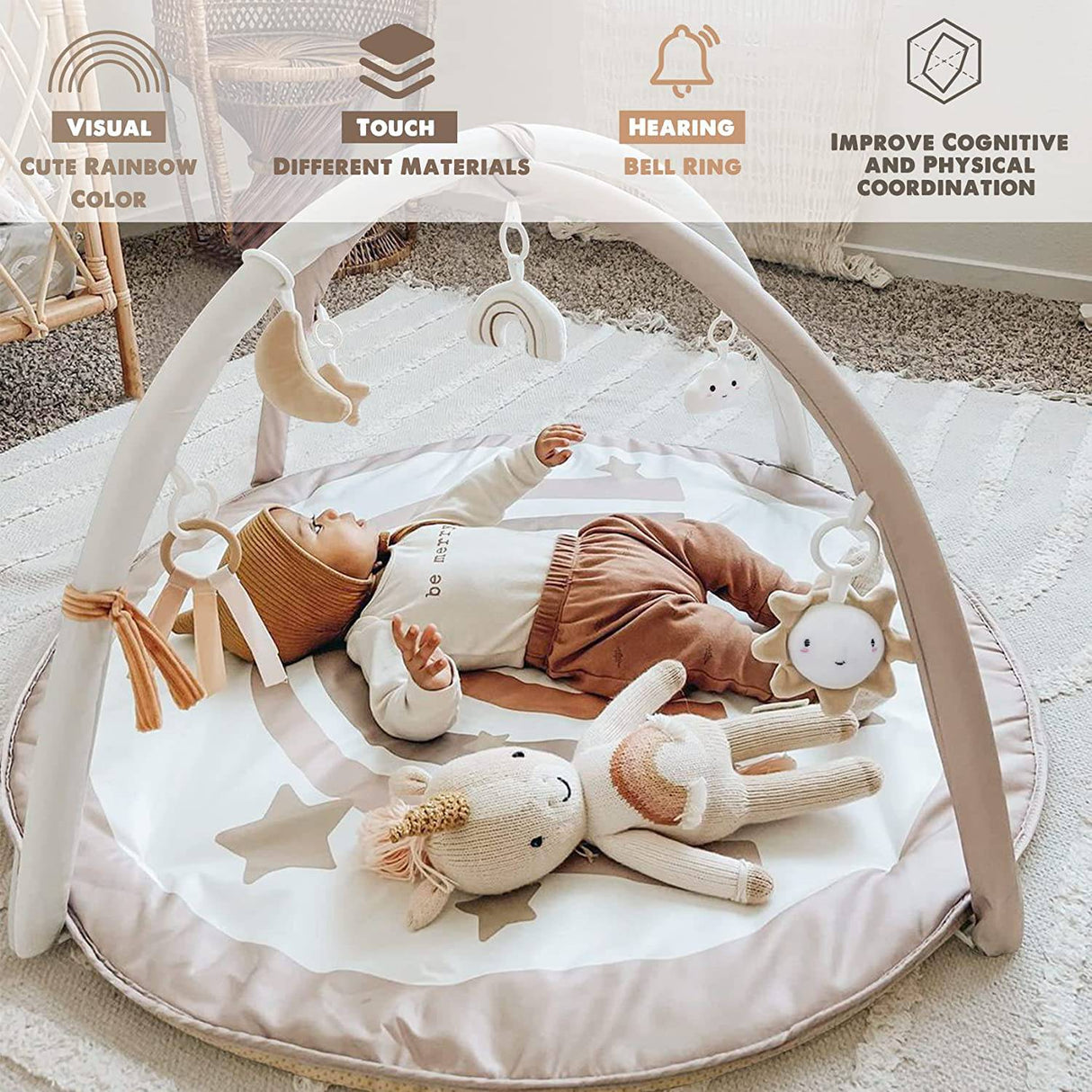 Little Dove Baby Gym and Infant Play Mat Rainbow Design para recién nacidos Gimnasio de actividades de desarrollo basado en etapas para niños pequeños de 0 a 3 6 9 12 meses Bebés con 7 juguetes - DIGVICE MX