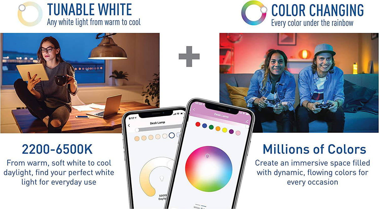 Cree Lighting Connected Max Smart Led Bulb A19 60W Tunable White + Cambio de color, 2.4 Ghz, Funciona con Alexa y Google Home, No requiere concentrador, Bluetooth + Wifi, 1Pk - DIGVICE MX