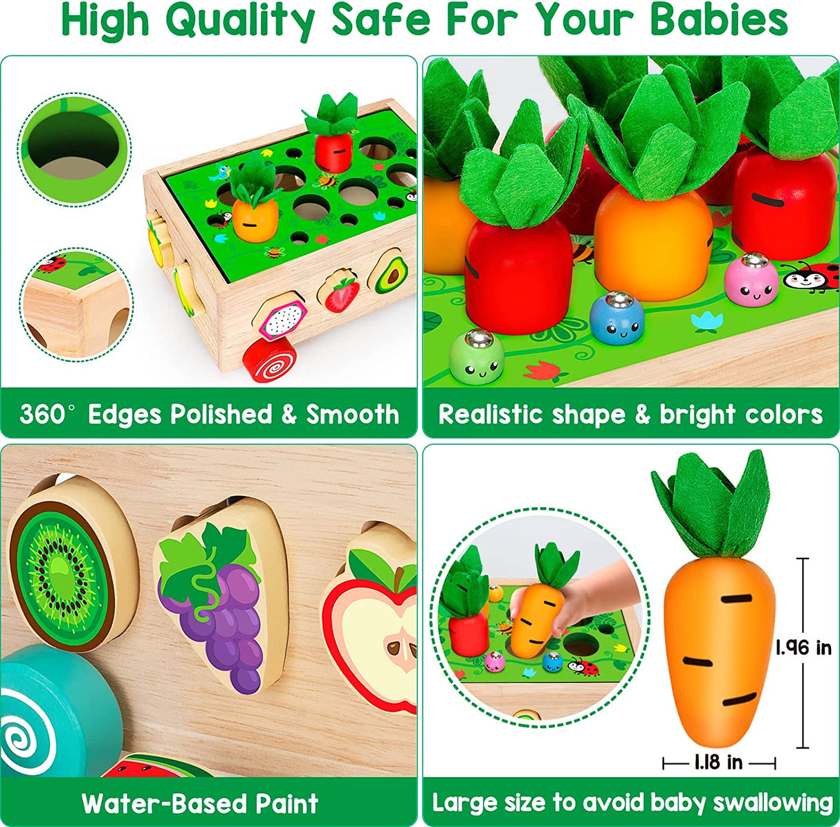 BAYSING Juguetes Montessori, juego de cosecha de zanahorias, juguetes de clasificación de formas de madera - ORA001