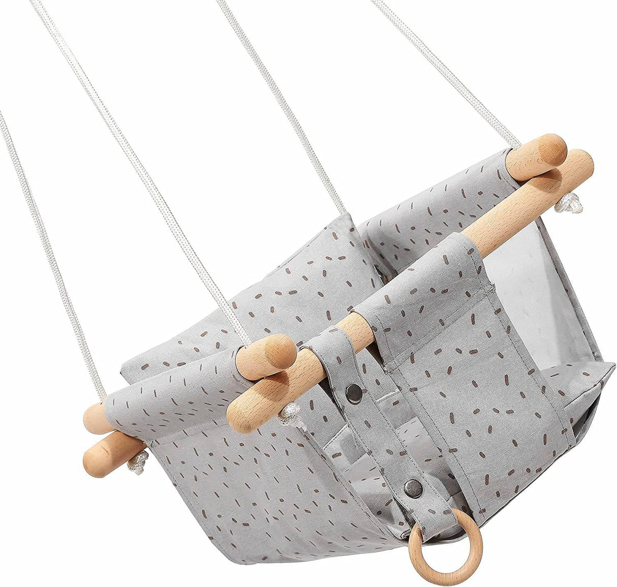 Milan Secure lona y madera para bebé, columpio colgante para interior y exterior, columpios de 6 a 36 meses con anillo de madera natural y cinturón de seguridad seguro, gris claro - DIGVICE MX