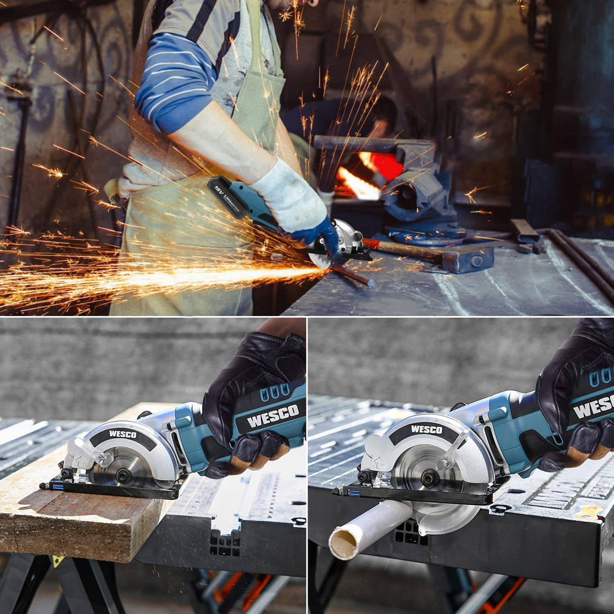 WESCO Mini sierra circular, 20 V 3-3/8 pulgadas, sierras de pista de mano inalámbricas, profundidad de corte máxima 1-1/8 pulgadas, mit guía paralela, hoja TCT 24T, para madera, hormigón, paneles de yeso, metal blando, azulejos y cortes de plástico - DIGVICE MX