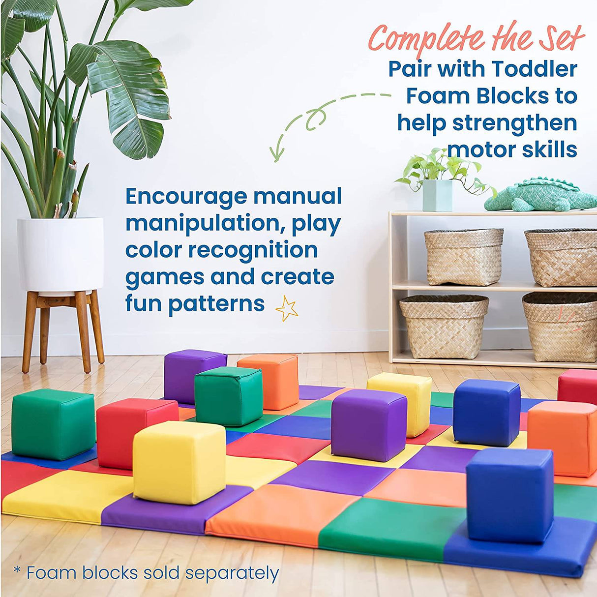 SoftZone Patchwork - Tapete de actividades de espuma para niños pequeños, 58 pulgadas, cuadrado, colorido, tapete para gatear y estar boca abajo, tapete acolchado para el piso del bebé, juego activo seguro para bebés, diseño plegable, varios colores - DIGVICE MX