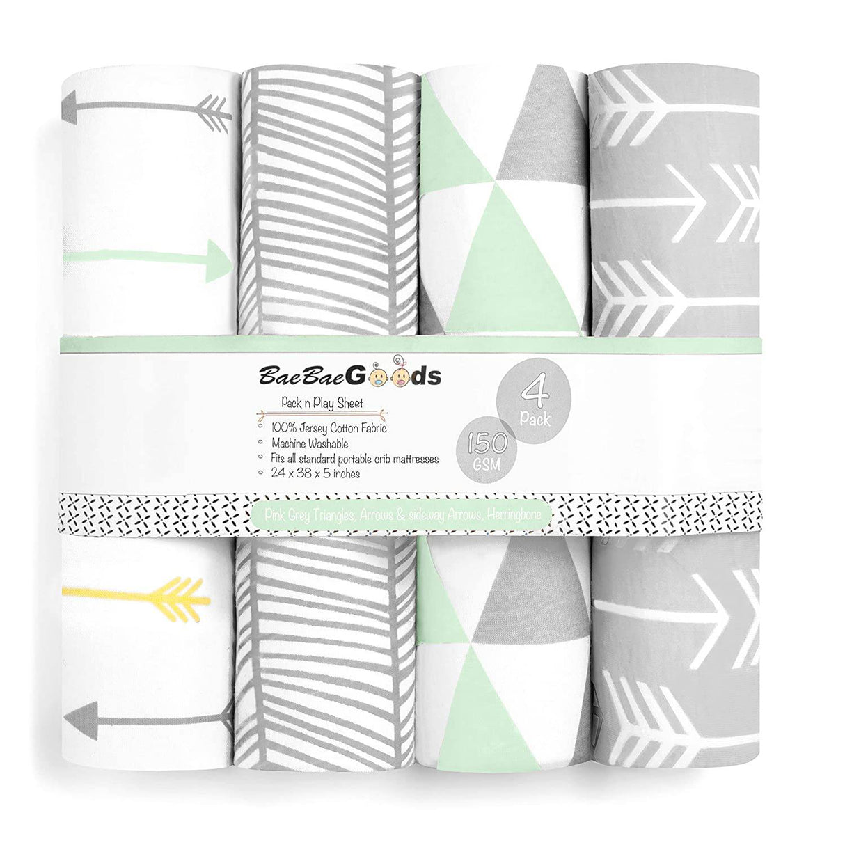 BAEBAE GOODS - Pack n Play Sheets – Premium Pack and Play Sheets 4 Pack – 100% Super Soft Jersey Knit Cotton Playard Colchón Sábanas – Portable Playpen Fitted Play Yard Mini Cuna Sábana para niño y niña (24 x 38 x 5) - DIGVICE MX