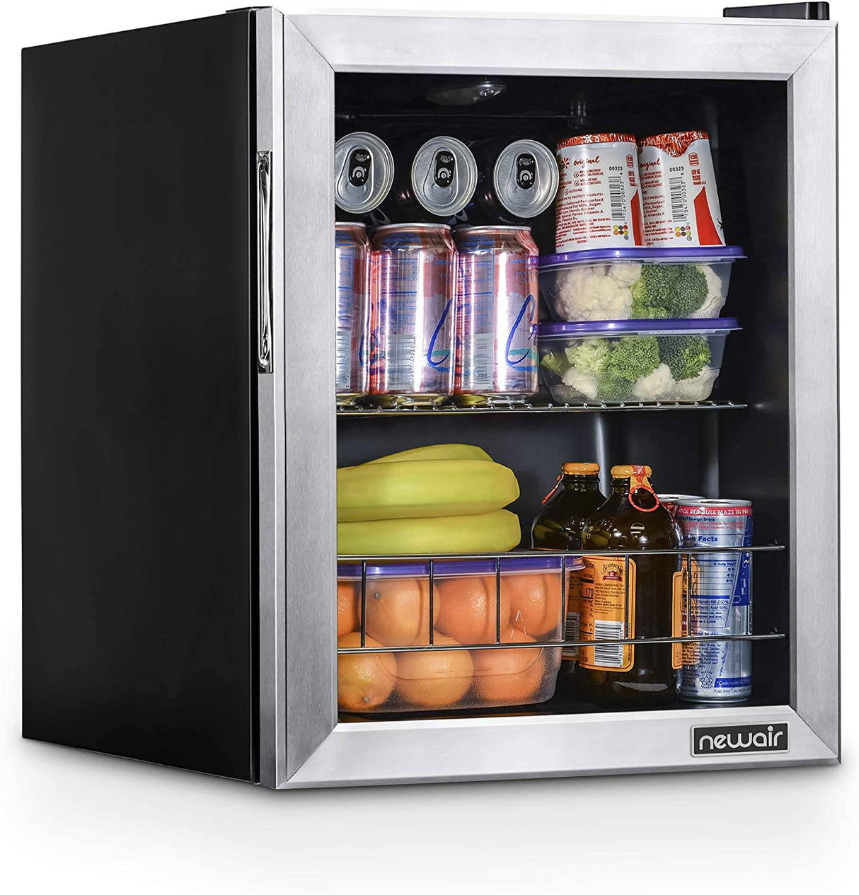 NewAir Mini refrigerador y enfriador de bebidas, refrigerador de puerta de vidrio independiente con capacidad para 60 latas, se enfría a 37 grados Organizador de bebidas perfecto para cerveza, vino, refrescos y pop - DIGVICE MX