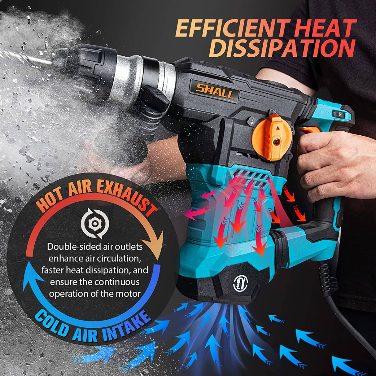 SHALL Taladro de martillo rotatorio de alta resistencia SDS-Plus de 1-1/4 pulgadas, rotomartillo de 12,5 amperios, una perilla, 4 funciones con control de vibración, cincel plano, cincel de punta y 3 brocas incluidas, 950 RPM - DIGVICE MX