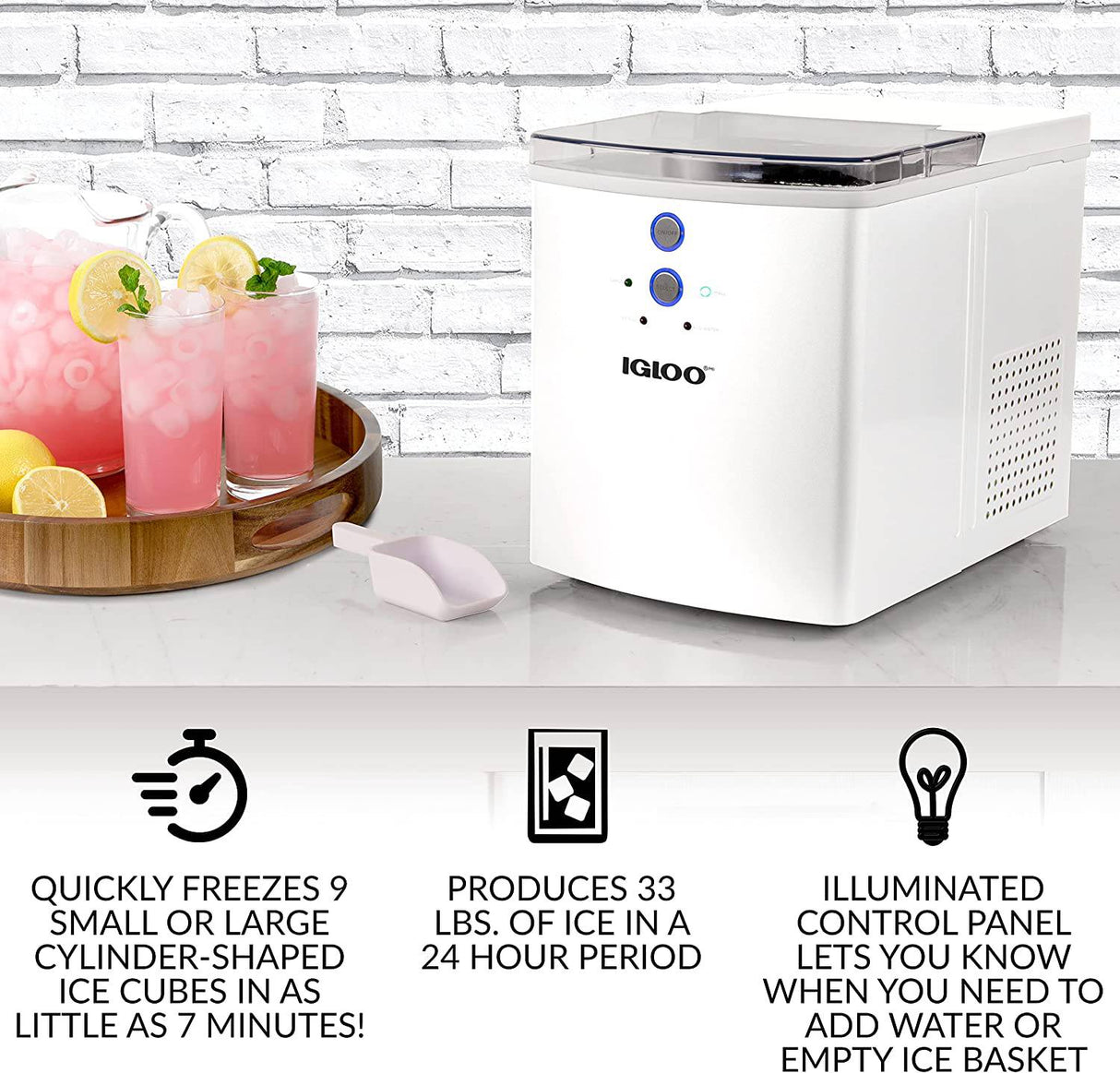 IGLOO - Máquina de hacer hielo portátil sobre encimera portátil de 33 libras, blanco - DIGVICE MX