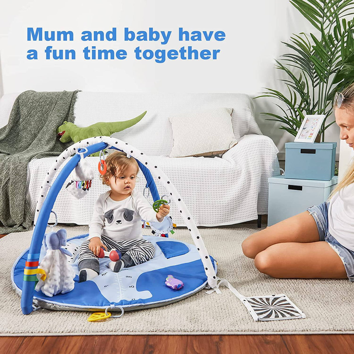 SYNPOS Baby Gym Play Mat, Baby Play Mat con 10 juguetes para el desarrollo de habilidades sensoriales y motoras, Baby Gym Activity Mat con manta de seguridad de elefante, Rainbow Play Mat - DIGVICE MX