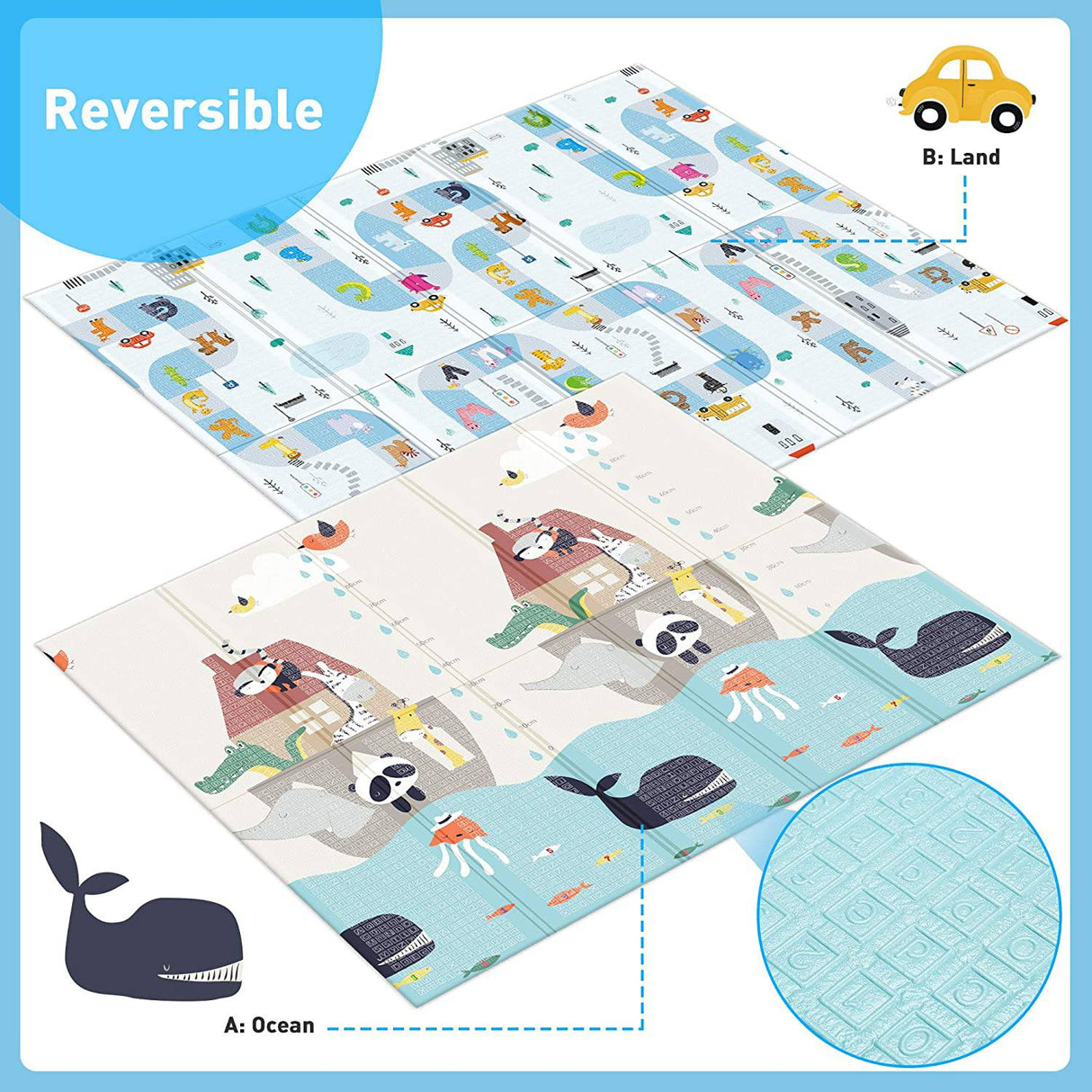Gimars XL - Tapete de juego para bebé plegable, reversible, de 0,6 pulgadas de grosor, resistente al agua, para piso de espuma, para gatear, portátil, para bebés, niños pequeños, niños, uso en interiores y exteriores - DIGVICE MX