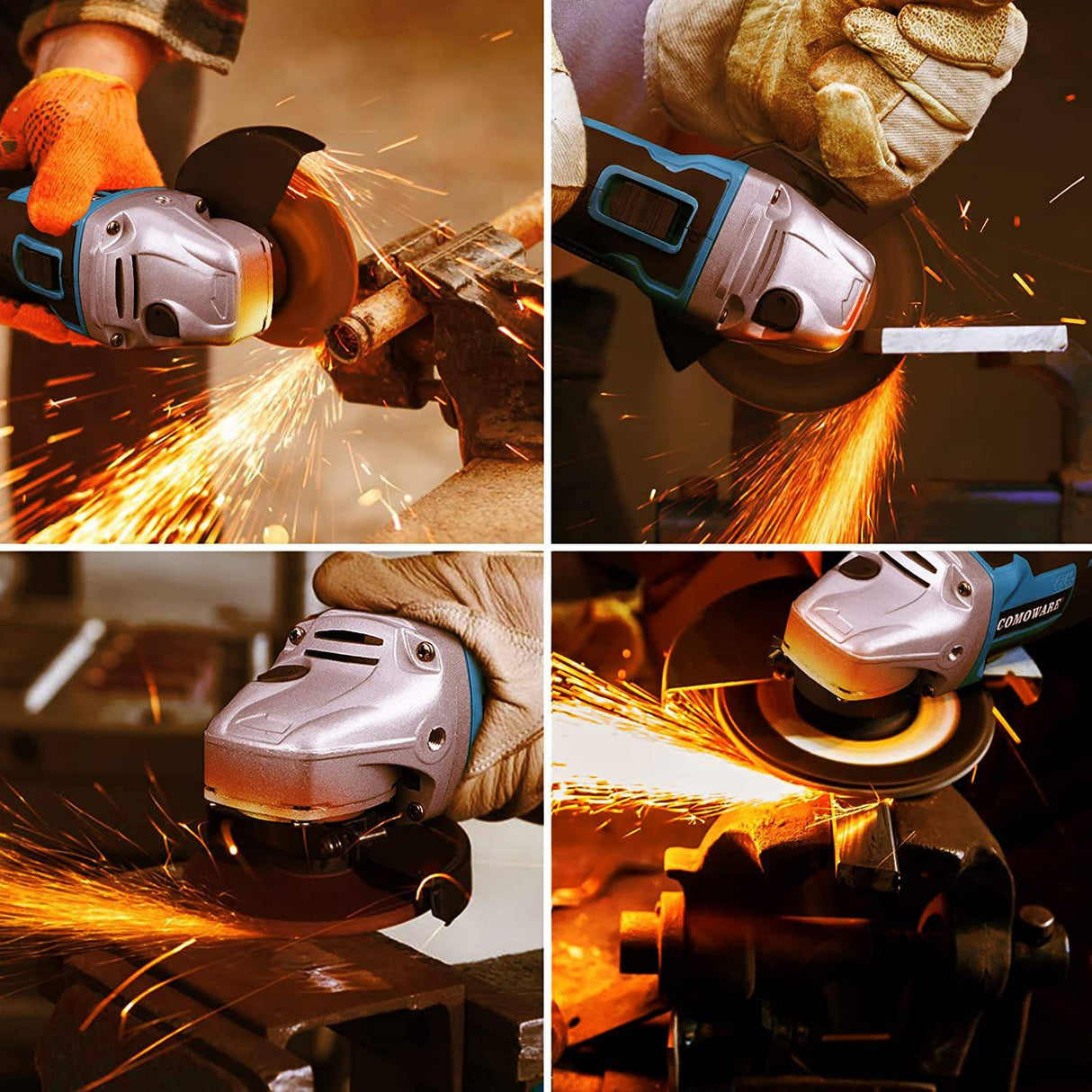 COMOWARE Kit de amoladora angular inalámbrica sin escobillas de 20 V, 4-1/2 pulgadas, herramienta de amoladora angular ligera con batería de iones de litio de 4,0 Ah y cargador rápido, posición ergonómica del botón para reducir la presión de la mano - DIGVICE MX