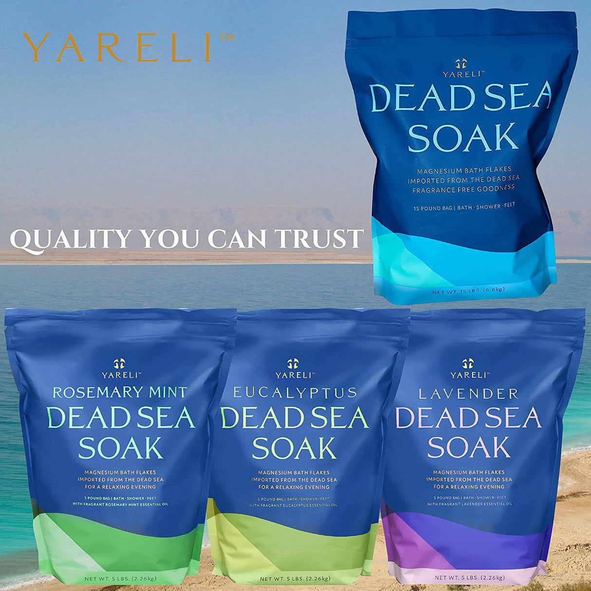 Yareli Dead Sea Bath & Foot Soak, copos de sal de baño de magnesio sin perfume, alternativa más fuerte a la sal de Epsom 15 libras