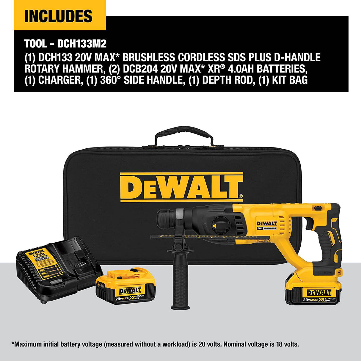 DEWALT 20V MAX* XR Kit de taladro de martillo rotatorio, mango en D, 1 pulgada (DCH133M2) - DIGVICE MX