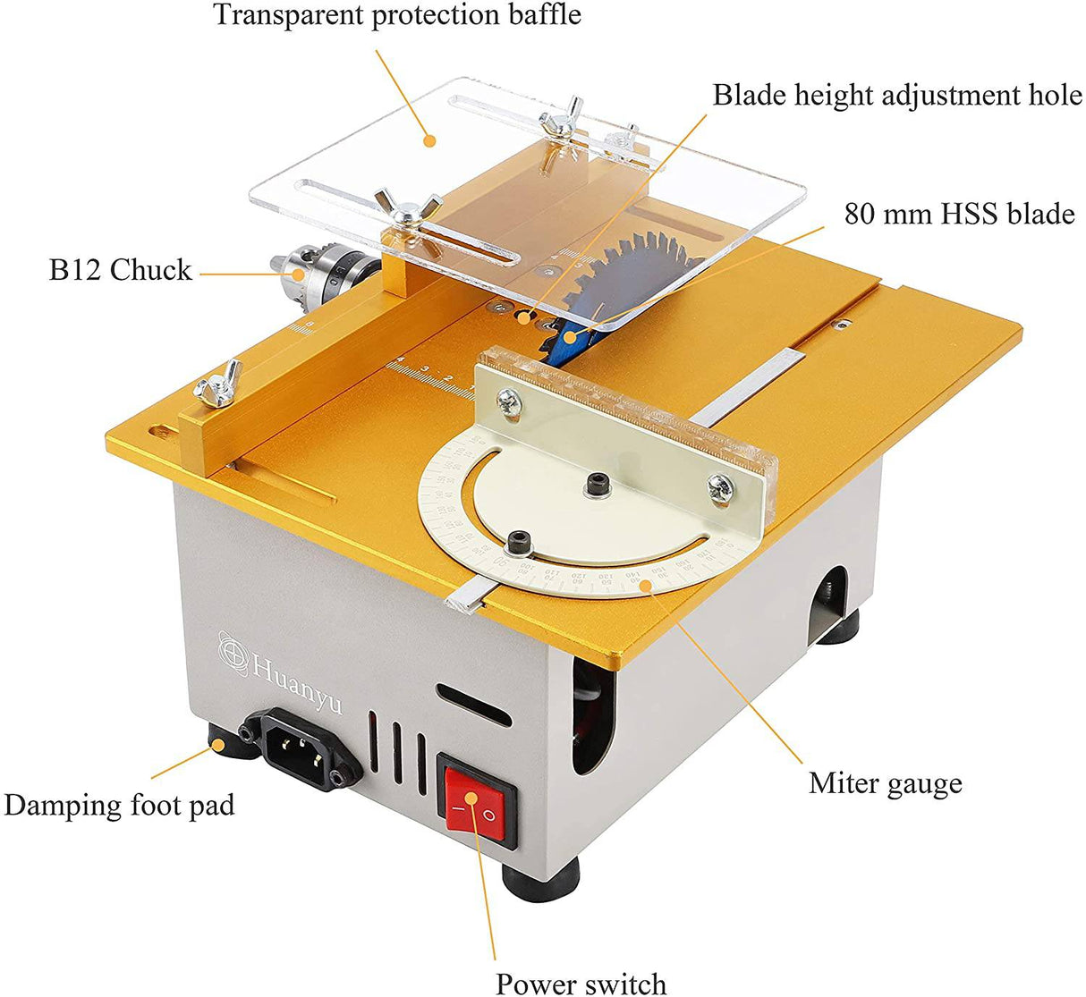 Huanyu Mini Sierra de mesa Mejorada 300W 9000RPM multifuncionales de precisión Torno de carpintería Banco de pulido Modelo de hoja ajustable hecho a mano, portátil eléctrica para manualidades de bricolaje - DIGVICE MX