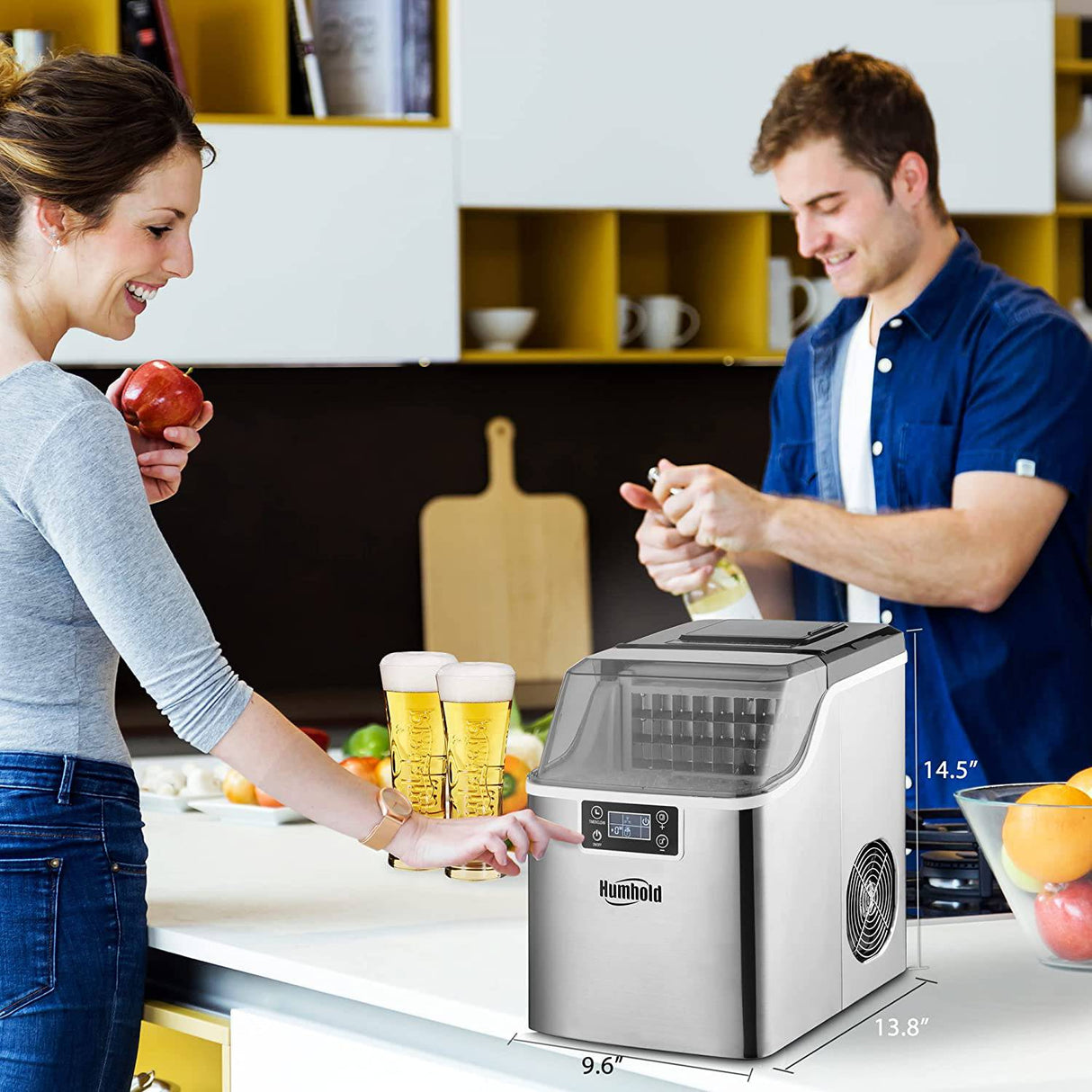 Humhold CounterTop Ice Maker con programa preestablecido de 24 horas, 44 libras/24 horas con autolimpieza, 24 cubitos de hielo transparentes en 12 minutos, 12 espesores ajustables - DIGVICE MX