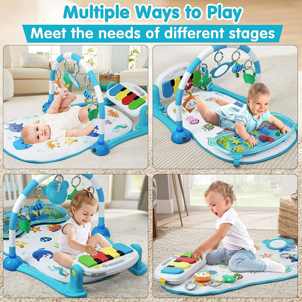 UNIH Baby Gym Play Mat, Kick and Play Piano Gym con Water Mat, Tummy Time Mat, Centro de actividades de luz musical para bebés y niños pequeños, Regalo de cumpleaños Play Mat para recién nacido - DIGVICE MX