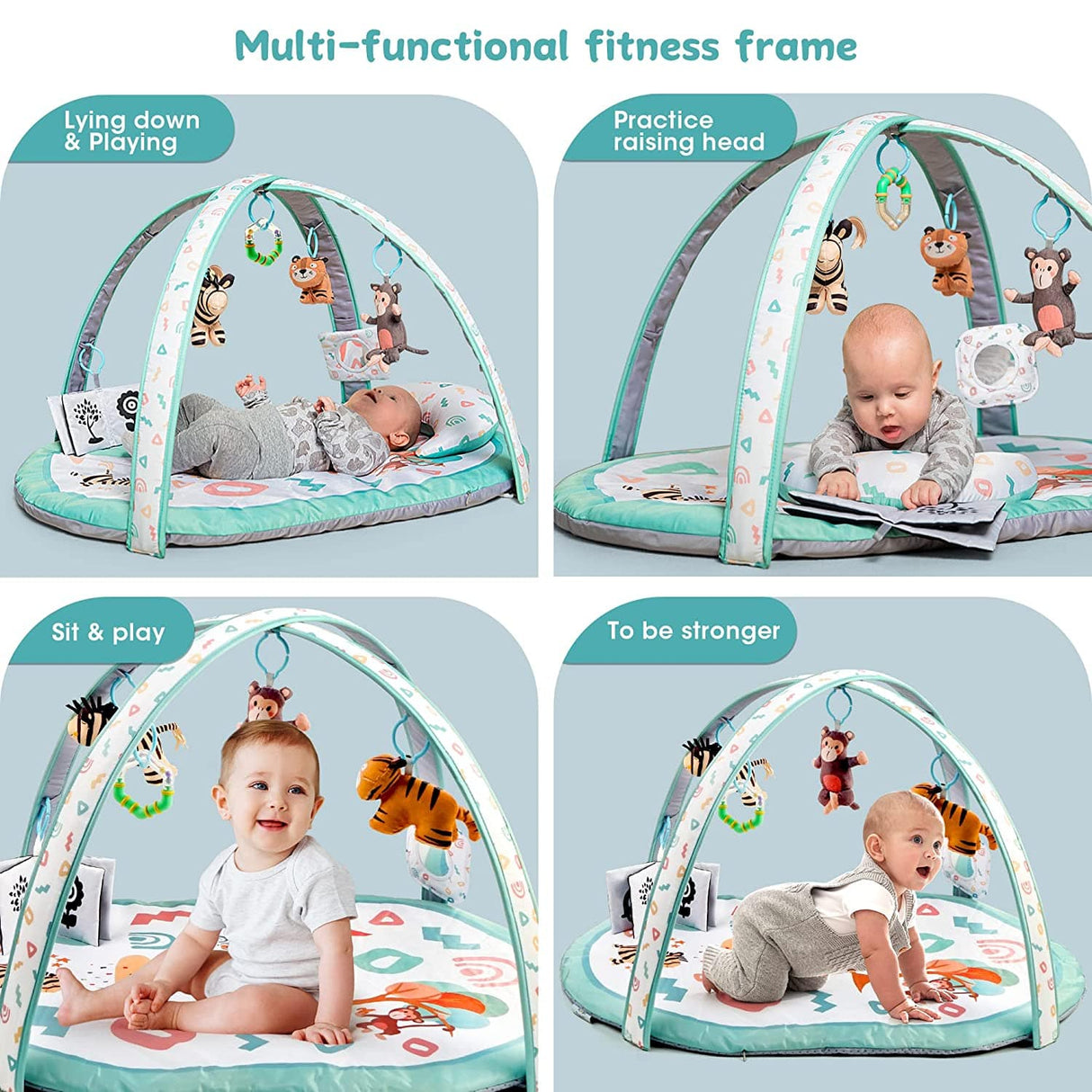 Kompoll Baby Play Gym 7 en 1 Baby Activity Gym Mat 0-12 meses con 2 fundas lavables con 6 juguetes antideslizante Playmat Baby Tummy Time Mat para exploración sensorial temprana y desarrollo de habilidades motoras (blanco) - DIGVICE MX
