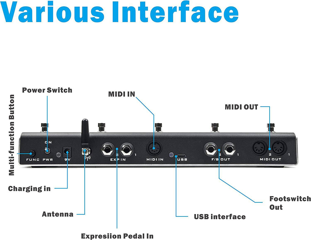 XSONIC Airstep Smart Multi Controller con MIDI, HID, 5 footswitch, 2 Expression Pedal In, 300H Playtime, Support HX Stomp, Quad Cortex, DAW, Plugin, Youtube Video, Page, Atem, Hands Free Controller