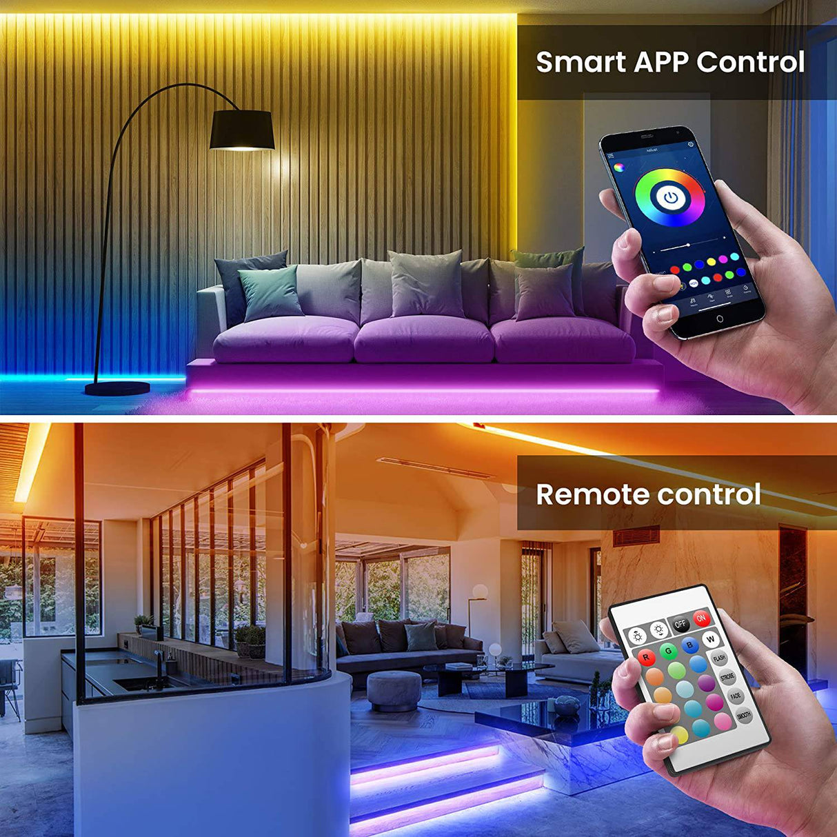 TJOY Tira de luces LED Bluetooth de 100 pies, tira de luces LED de sincronización de música SMD5050, luces LED que cambian de color RGB con control remoto, control de aplicación de teléfono inteligente, luces LED para dormitorio, TV, habitación - DIGVICE MX