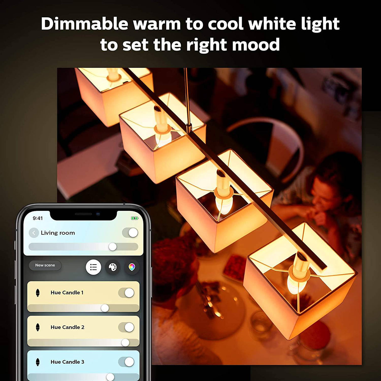 Bombilla de vela LED Philips Hue White Ambiance E12, compatible con Bluetooth y Zigbee (Hue Hub opcional), funciona con Alexa y Google Assistant - DIGVICE MX