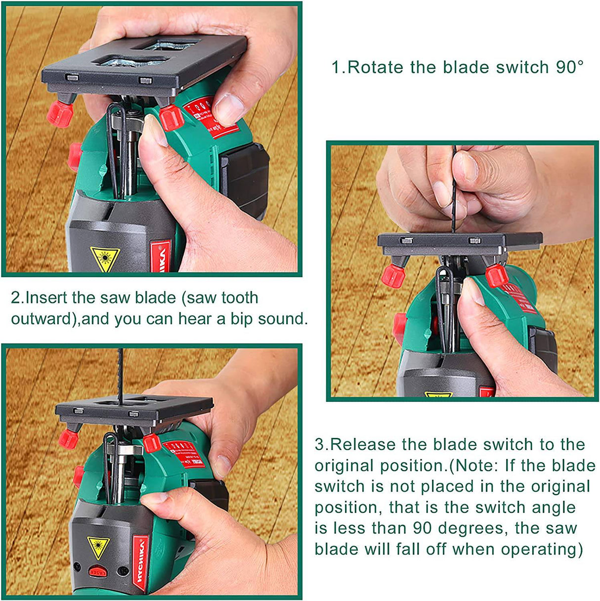 Sierra de calar, 6.7A 800W HYCHIKA Sierra de calar 800-3000SPM con 6 velocidades variables, 4 juegos orbitales, ángulo de bisel 45°, 6 cuchillas, motor de cobre puro, guía láser, estuche de transporte Madera Metal Corte de plástico - DIGVICE MX