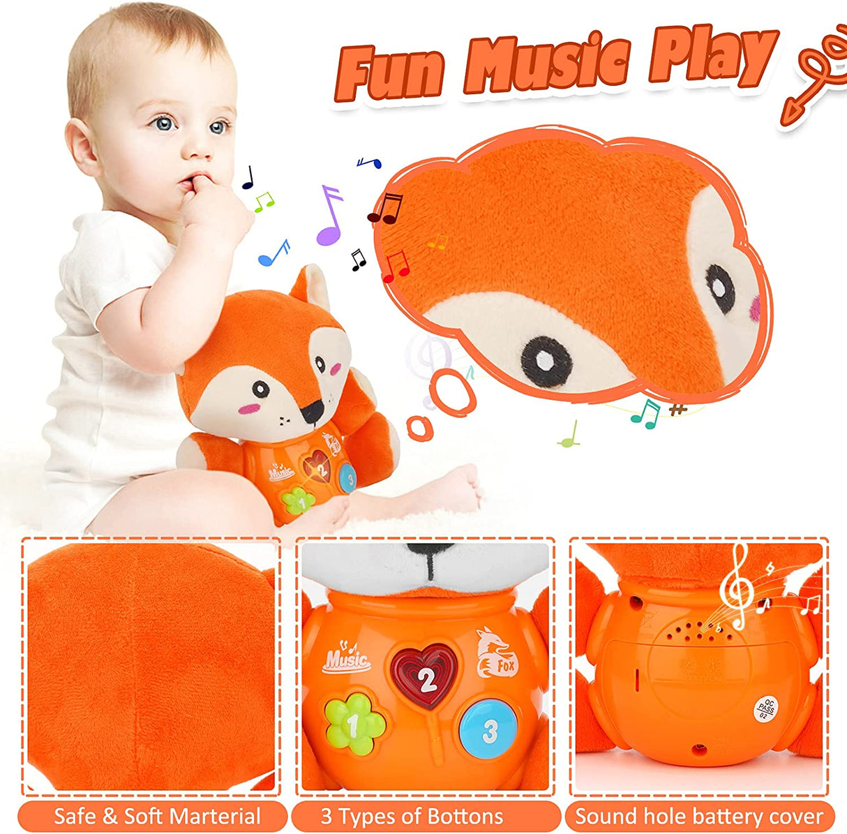 Daboot - Juguete musical para bebés, lindos juguetes de zorro para bebés - B091N8YRNF