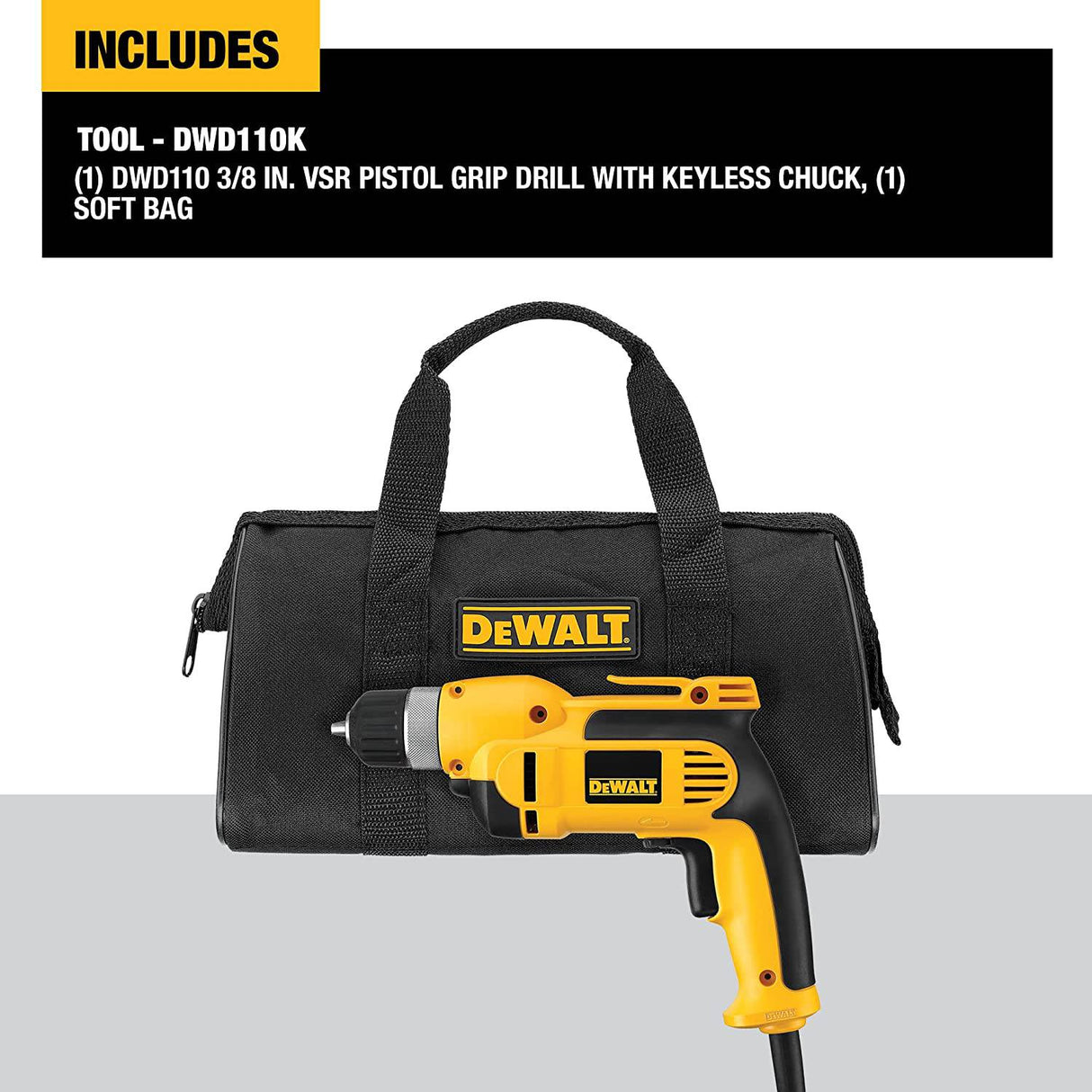 DEWALT Taladro con cable, 7.0 amp, 3/8 pulgadas, empuñadura de pistola (DWD110K) - DIGVICE MX