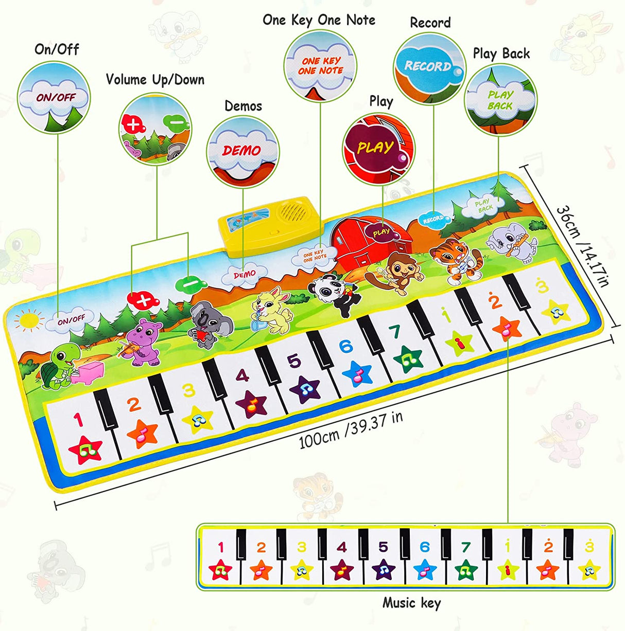 M SANMERSEN Tapete para piano, 39.5" x 14" Tapete musical 8 Sonidos de instrumentos - B07MLWHWVQ