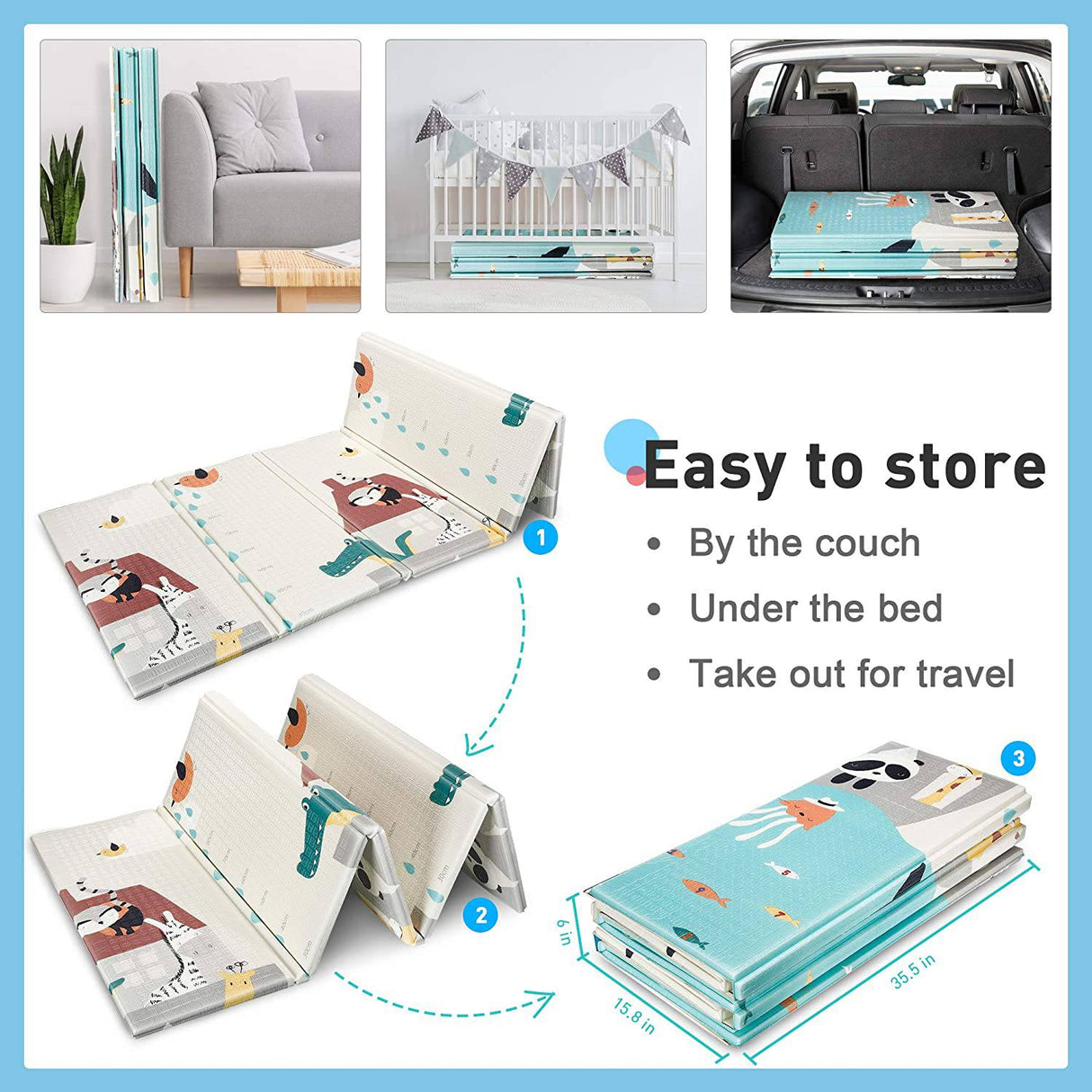 Gimars XL - Tapete de juego para bebé plegable, reversible, de 0,6 pulgadas de grosor, resistente al agua, para piso de espuma, para gatear, portátil, para bebés, niños pequeños, niños, uso en interiores y exteriores - DIGVICE MX