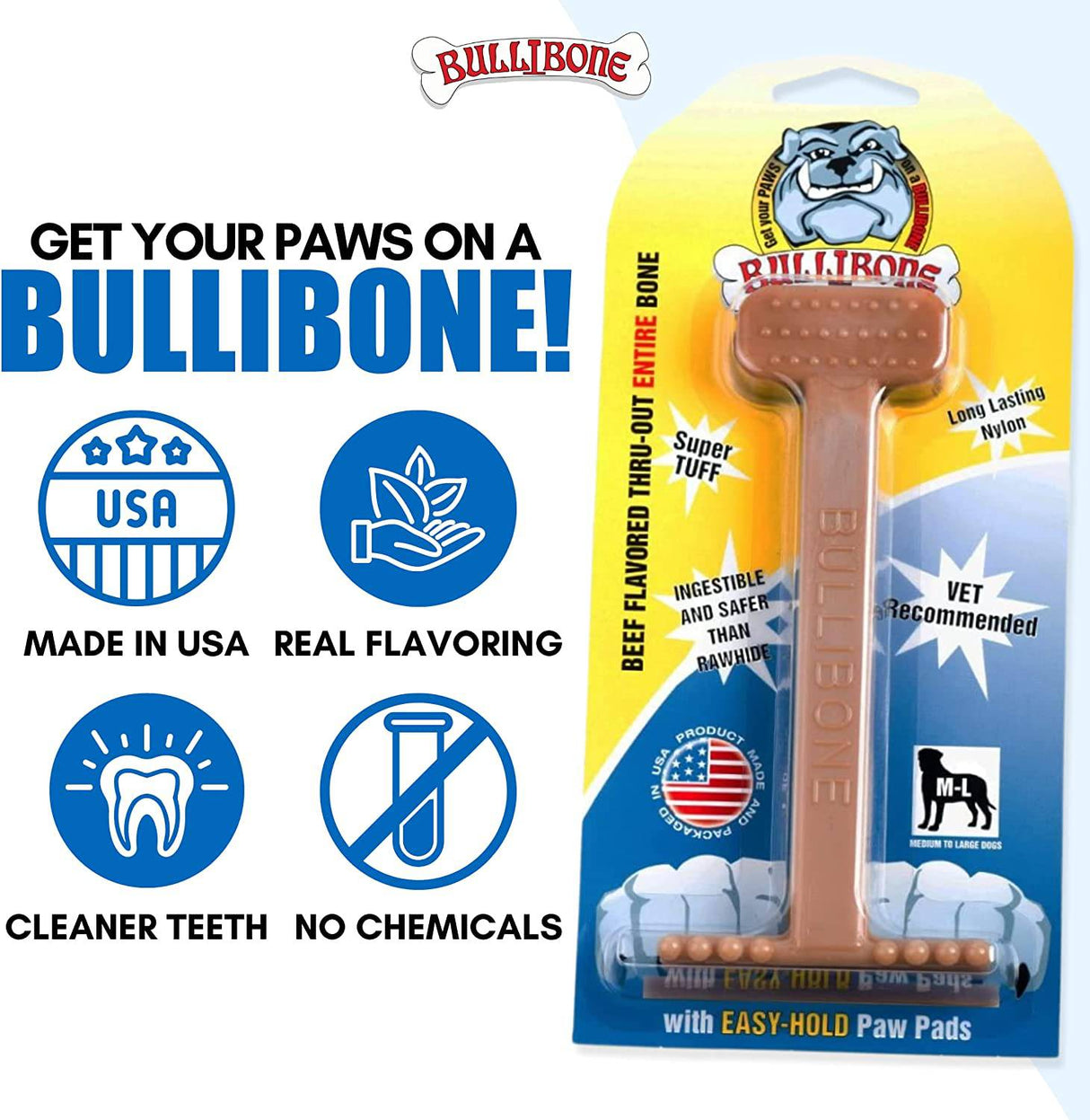 Bullibone Nylon Dog Chew Toy Nylon Bone - Mejora la higiene dental, parte inferior fácil de agarrar y impregnado con sabor 1 x Large - DIGVICE MX