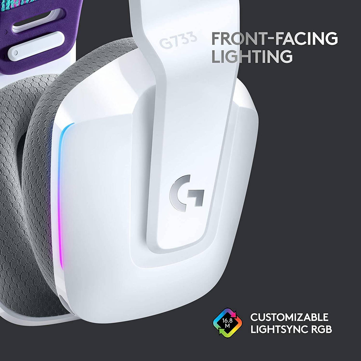 Logitech G733 LIGHTSPEED Auriculares inalámbricos para juegos con diadema de suspensión, LIGHTSYNC RGB, tecnología de micrófono Blue VO!CE y controladores de audio PRO-G - Blanco