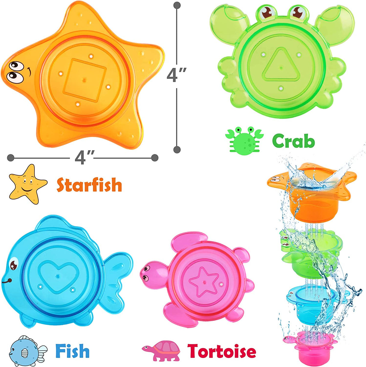 iPlay, iLearn Juguetes de baño para bebés con organizador, pulpo que lanza chorros de agua, tortuga de natación con cuerda, bañera y ducha, vasos apilables - B07BSK7781