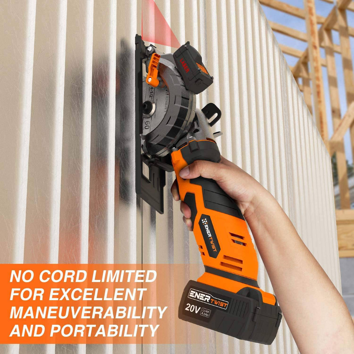 Sierra circular inalámbrica EnerTwist de 20 V máx. de 4-1/2" con batería de litio de 4,0 Ah y cargador, incluye láser y guía paralela, hojas de corte multifunción de metal blando de plástico para madera, adaptador de aspiradora, ET-CS-20C... - DIGVICE MX