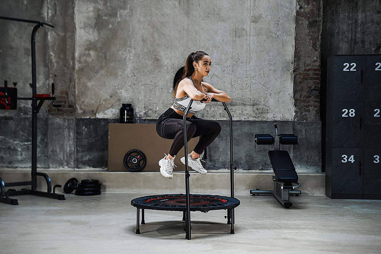 Pelpo 38" Mini trampolín plegable, trampolín de ejercicio con mango de espuma ajustable, trampolín reboteador para adultos Fitness, trampolín interior para entrenamiento de rebote carga máxima 330 libras