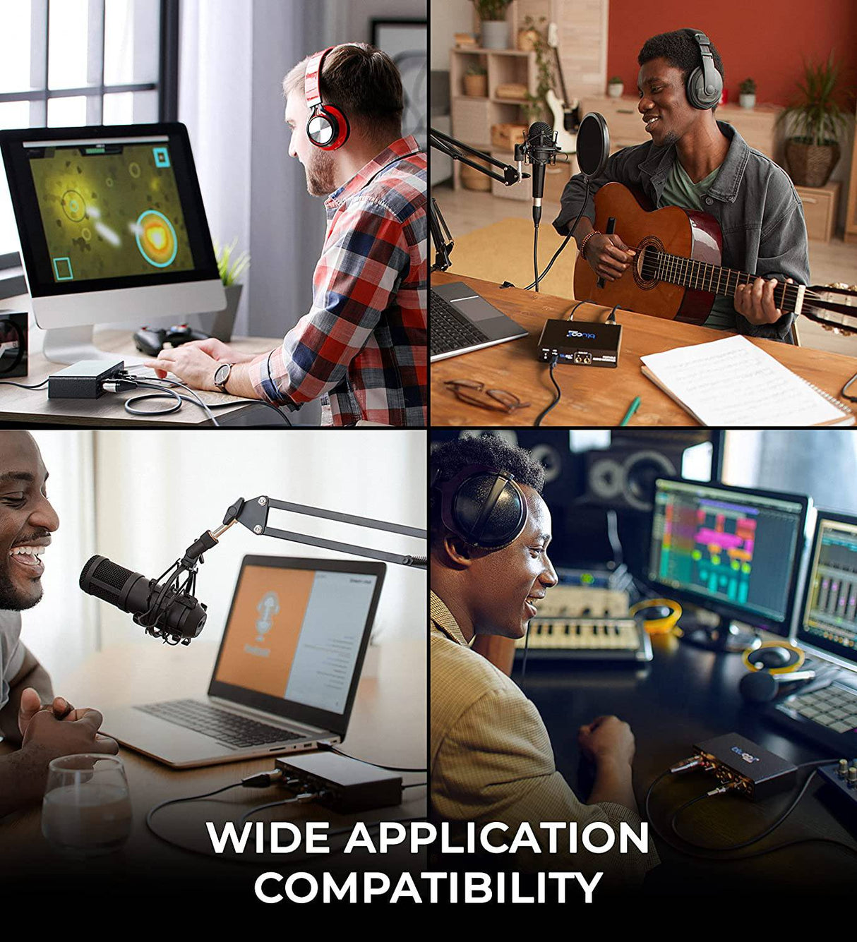 Blucoil - Interfaz de audio USB portátil con alimentación fantasma de 48 V, alimentación de bus USB, monitoreo directo de baja latencia para grabación de estudio en casa, transmisión, juegos y podcasting en Windows y Mac