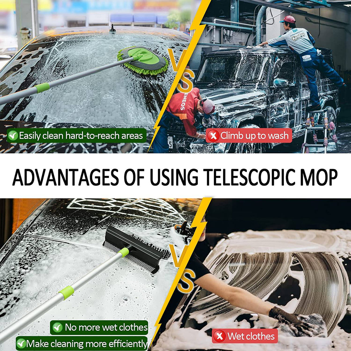 FORCAR - Juego de 29 herramientas de limpieza para coche con fregona de cepillo de mango largo de 41 pulgadas, raspador de agua extensible para ventana de barra larga, manopla de lavado, toallas grandes, caja de almacenamiento color rosa