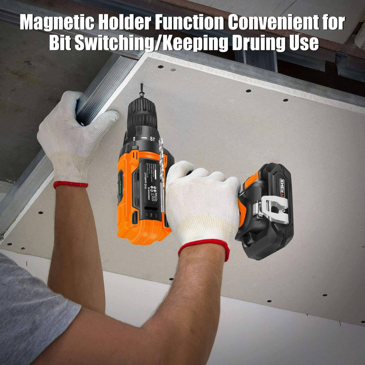 EnerTwist Taladro inalámbrico de 20 V máx., juego de taladro eléctrico de 3/8 pulgadas con batería de iones de litio y cargador, velocidad variable, 19 posiciones y 28 piezas Taladro/Kit de accesorios para conductor/taladro, ET-CD-20 - DIGVICE MX