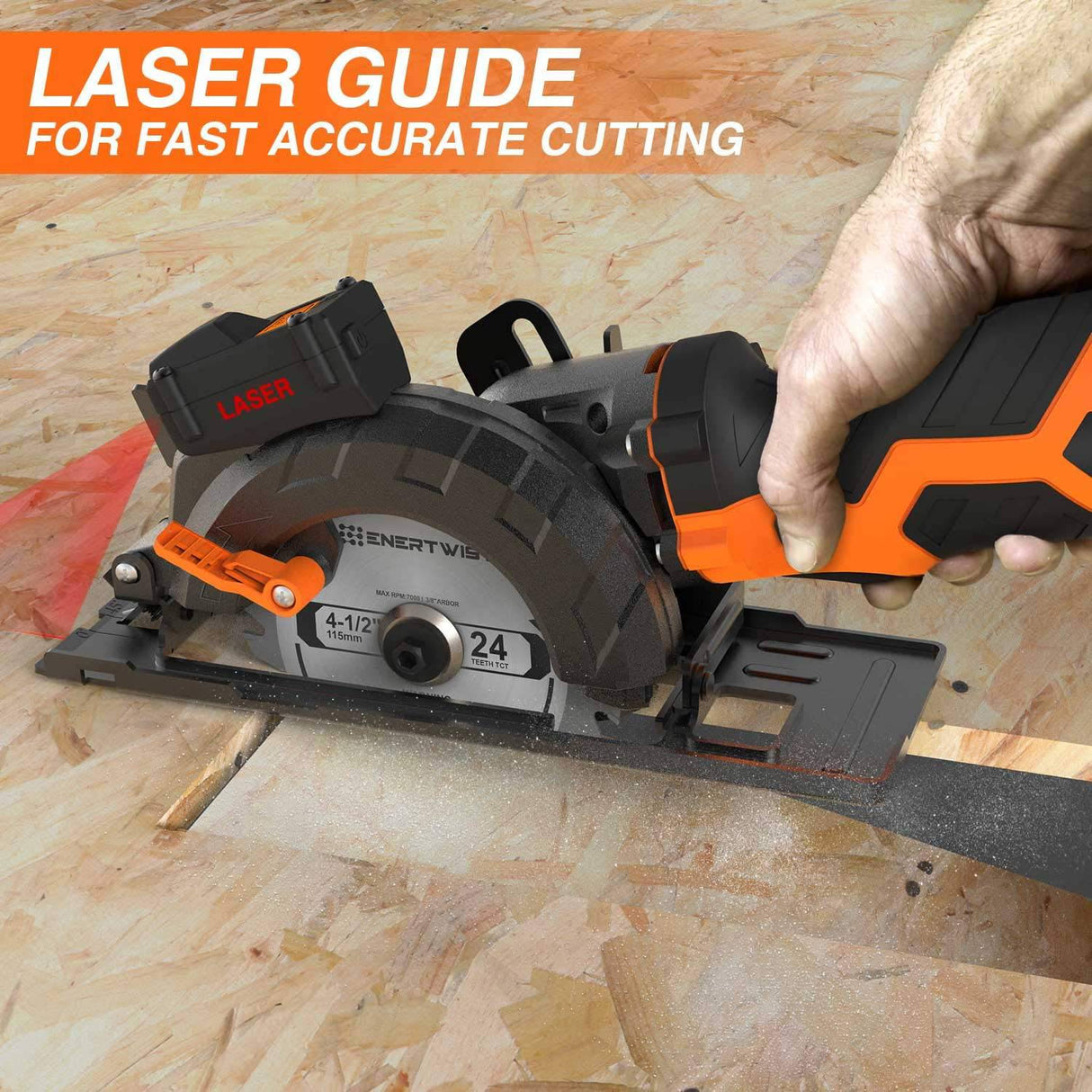 Sierra circular inalámbrica EnerTwist de 20 V máx. de 4-1/2" con batería de litio de 4,0 Ah y cargador, incluye láser y guía paralela, hojas de corte multifunción de metal blando de plástico para madera, adaptador de aspiradora, ET-CS-20C... - DIGVICE MX