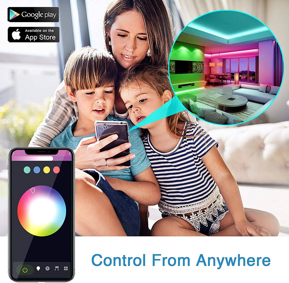 DAYBETTER Tira de luces LED inteligentes WiFi de 65.6 pies con control de aplicación Tuya para decoración de dormitorio, trabajo con Alexa y Google Assistant (2 rollos de 32.8 pies) - DIGVICE MX