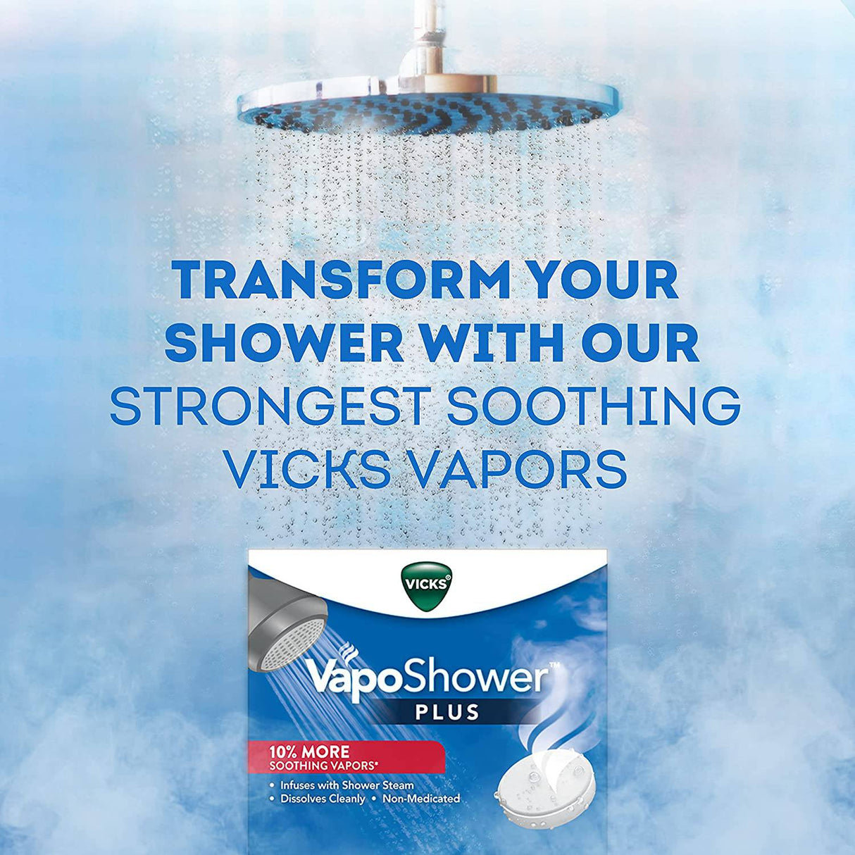Vicks VapoShower Plus, tabletas de bomba de ducha, aromaterapia de vapor de vapor no medicado fuerte calmante con eucalipto y mentol, contiene aceites esenciales, 12 tabletas