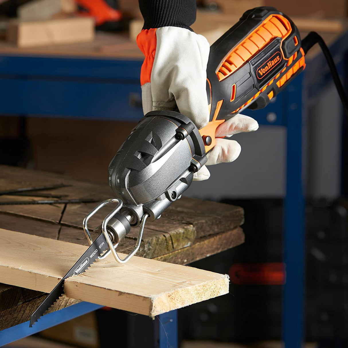 VonHaus - Juego de sierra recíproca compacta de 5 amperios Sierra eléctrica con 8 hojas, longitud de carrera de ½", máx. Capacidad de corte de 4½”, 3000SPM y cable de 16 pies, para bricolaje, corte de madera y corte de metal - DIGVICE MX