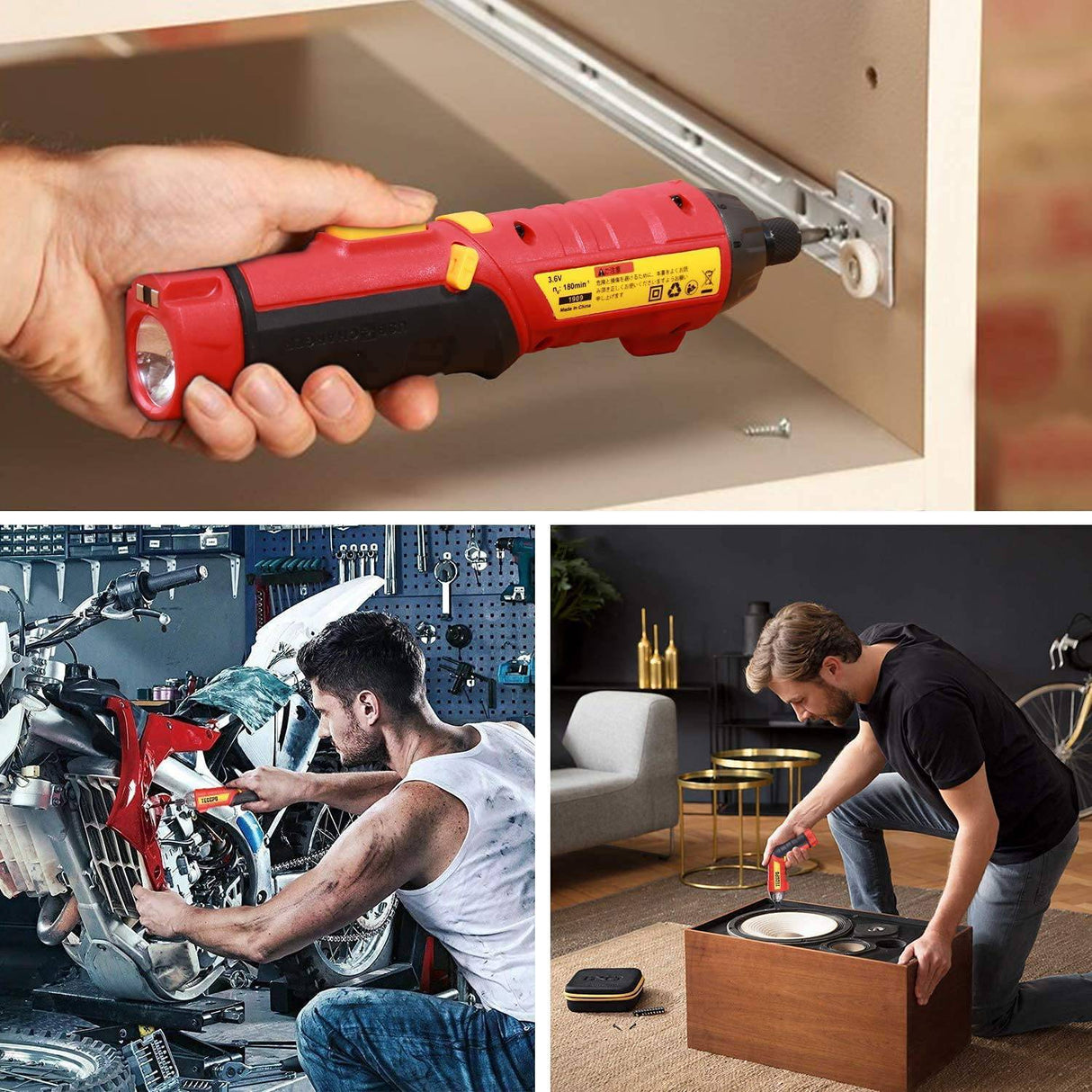 Destornillador inalámbrico, destornillador eléctrico de 6 Nm, 4 V 2000 mAh, con 45 accesorios, 9 + 1 engranajes de par, mango ajustable de 2 posiciones con LED, USB recargable - DIGVICE MX