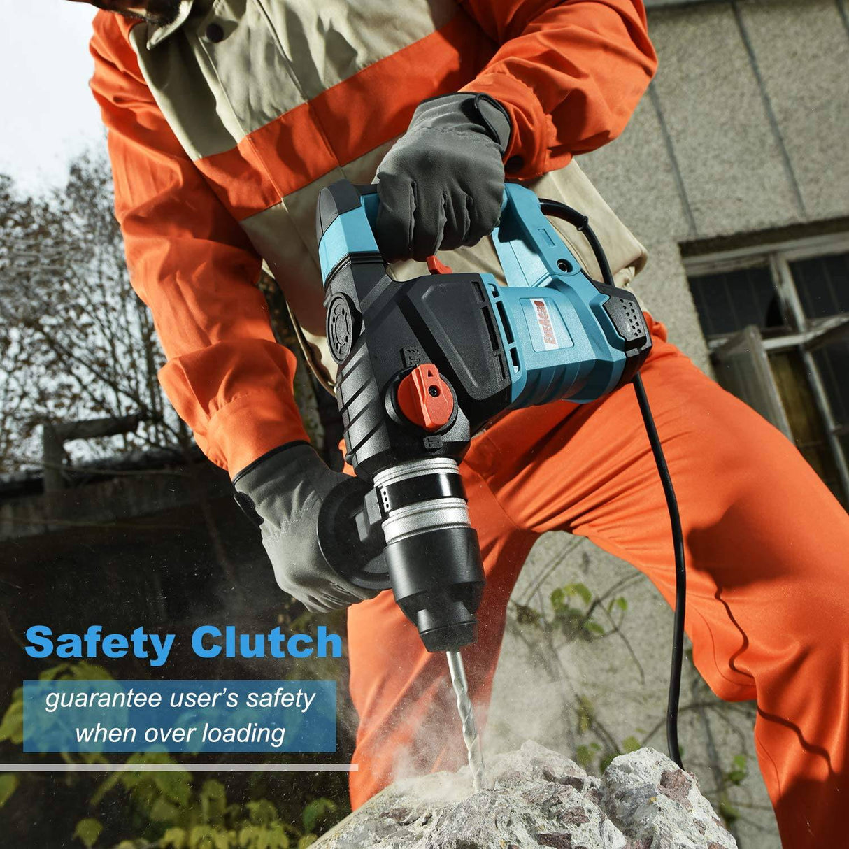 ENEACRO Taladro de martillo giratorio de 1-1/4 pulgadas SDS-Plus de 12.5 amperios, embrague de seguridad 3 funciones con control de vibración incluyendo grasa, cinceles y brocas con estuche - DIGVICE MX